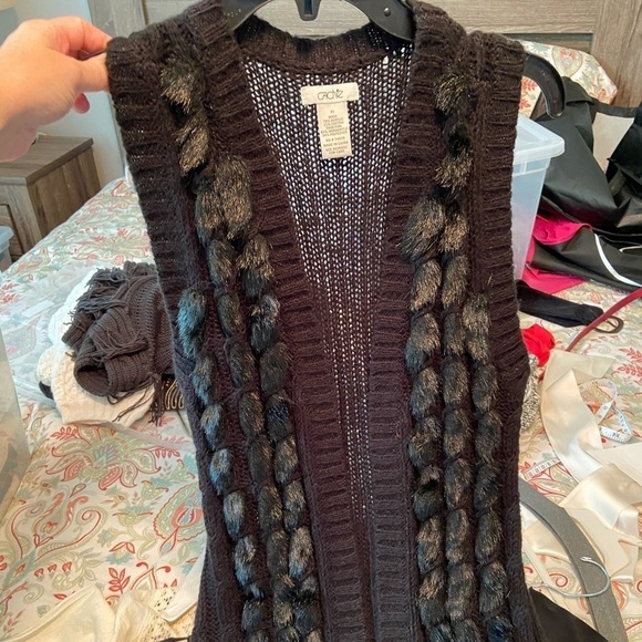 Cache XS sleeveless sweater duster with faux fur - Picture 2 of 5